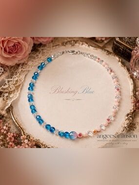 “Blushing Blue” Artisan Necklace Vintage German Glass OOAK 16”